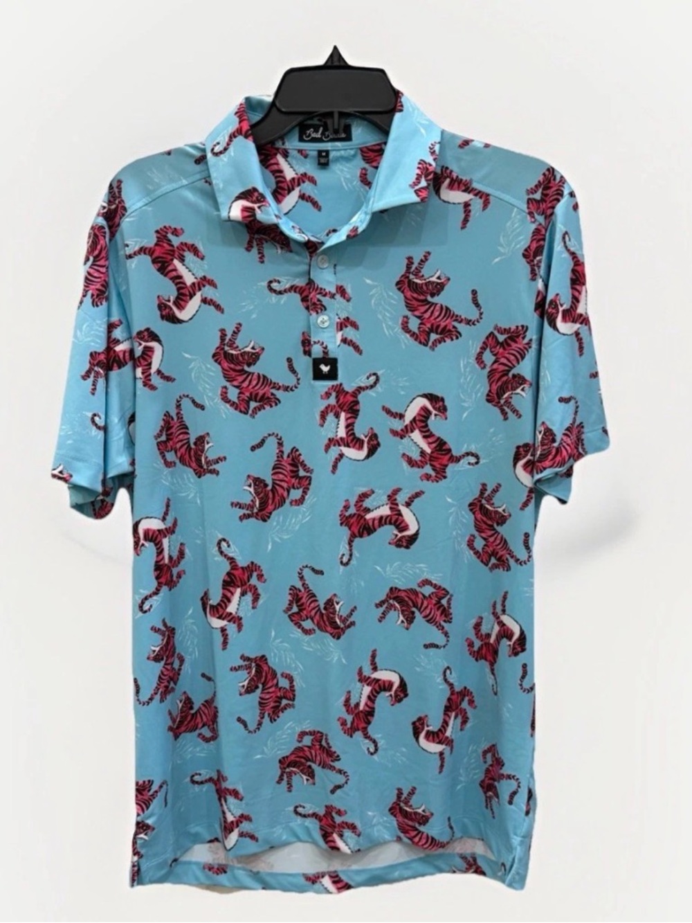 Bad Birdie Golf Polo Tiger Print Blue Performance Shirt Mens Medium